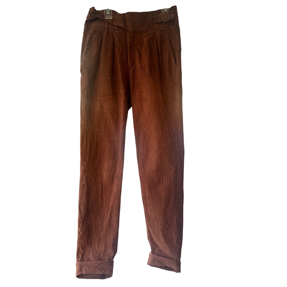 Addicted Bespoken Men's Corduroy Pants Belted Brown Cuffed‎ Trousers 30x29